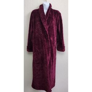 Jasmine Rose Burgundy Plush Robe Small Pockets Pockets Soft Comfy Cozy